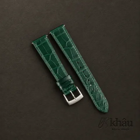 Emerald Green Alligator Leather Watch Strap — front view