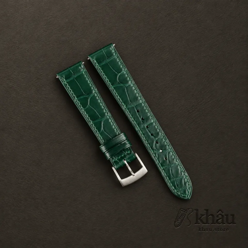 Emerald Green Alligator Leather Watch Strap — front view