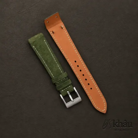 Green Suede Leather Fixed Bars Watch Strap — front view
