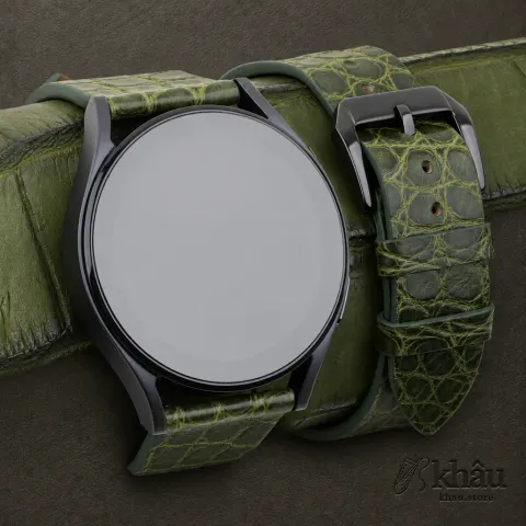 Vintage Green Alligator Round Scales Leather Samsung Watch Band — front view