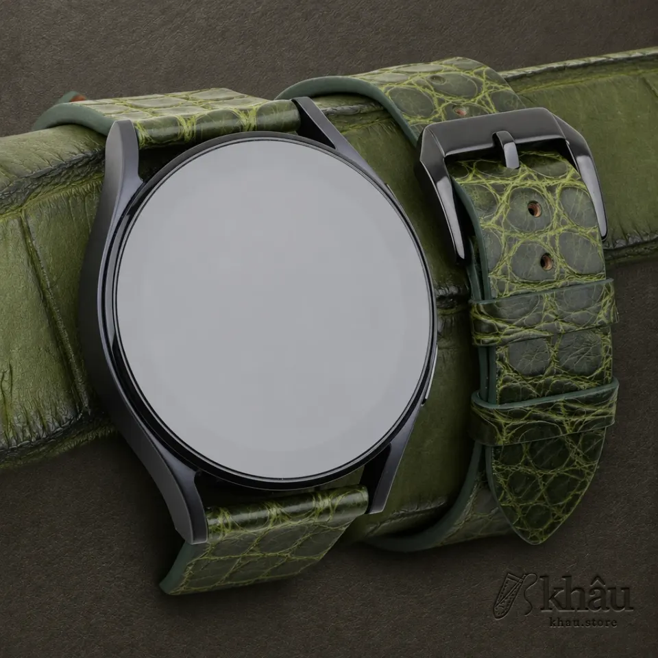Vintage Green Alligator Round Scales Leather Samsung Watch Band — front view
