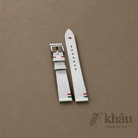 White Calfskin Leather Italy Flag Watch Strap — front view
