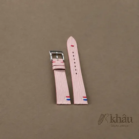 Pink Calfskin Leather France Flag Watch Strap — front view