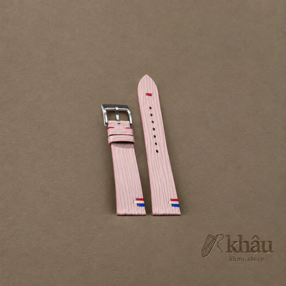 Pink Calfskin Leather France Flag Watch Strap — front view