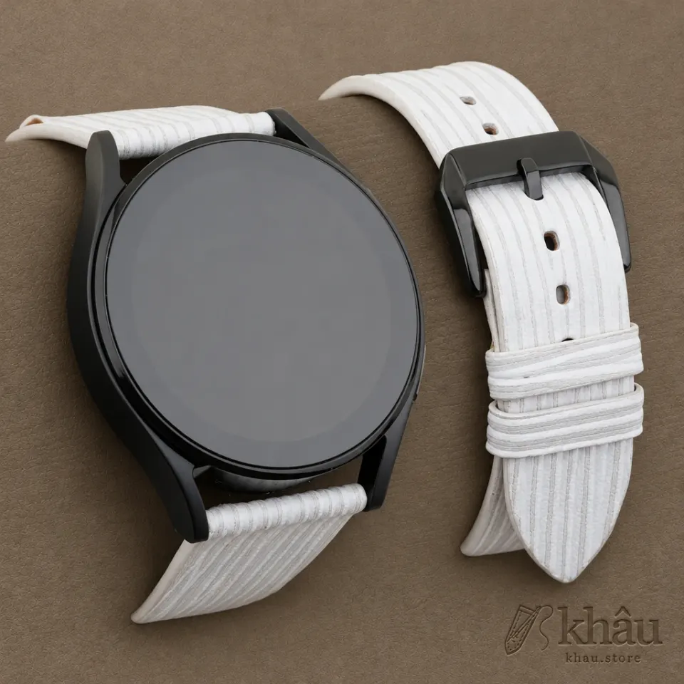 White Calfskin Leather Samsung Watch Band – Wave Texture — front view