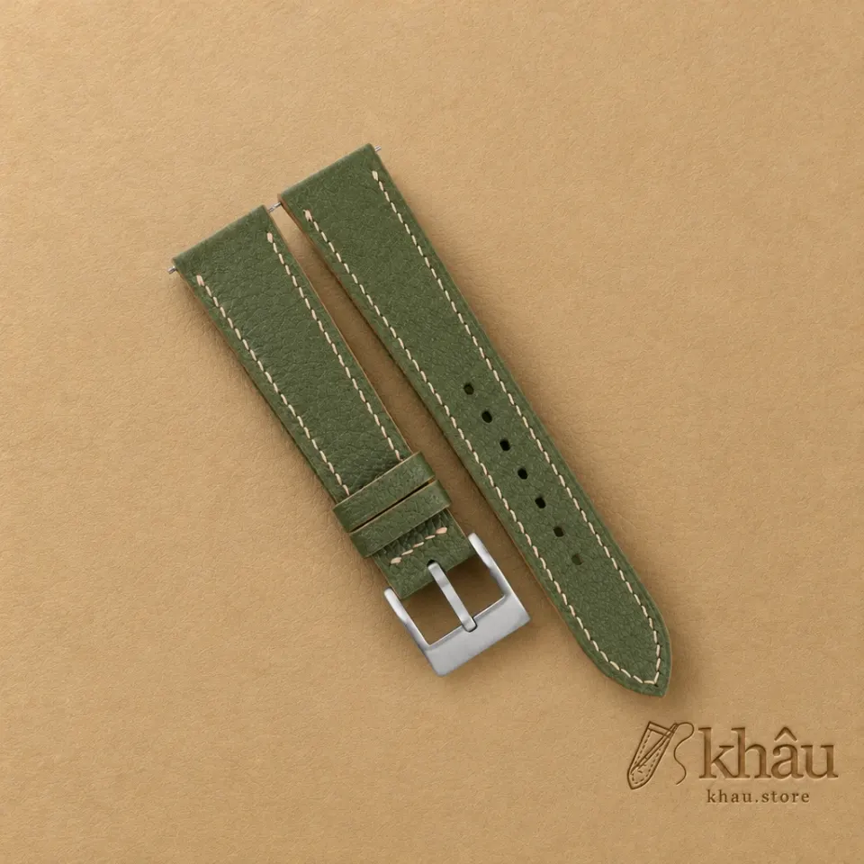Moss Green Alran Chevre Leather Watch Strap — front view
