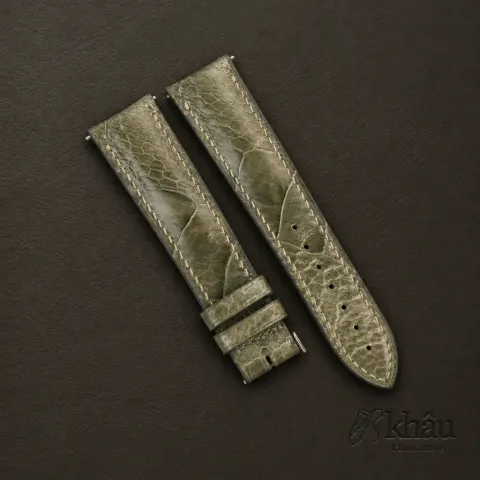 Curved End Olive Ostrich Leg Leather Watch Strap — additional view