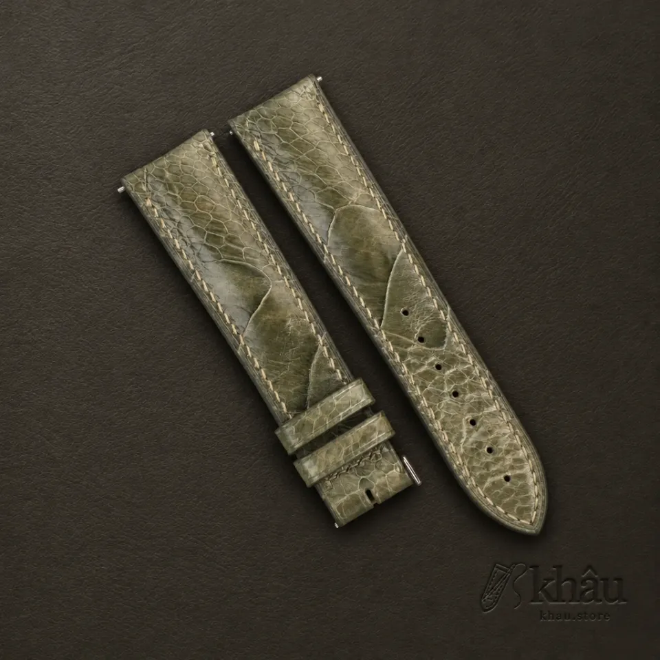 Curved End Olive Ostrich Leg Leather Watch Strap — additional view
