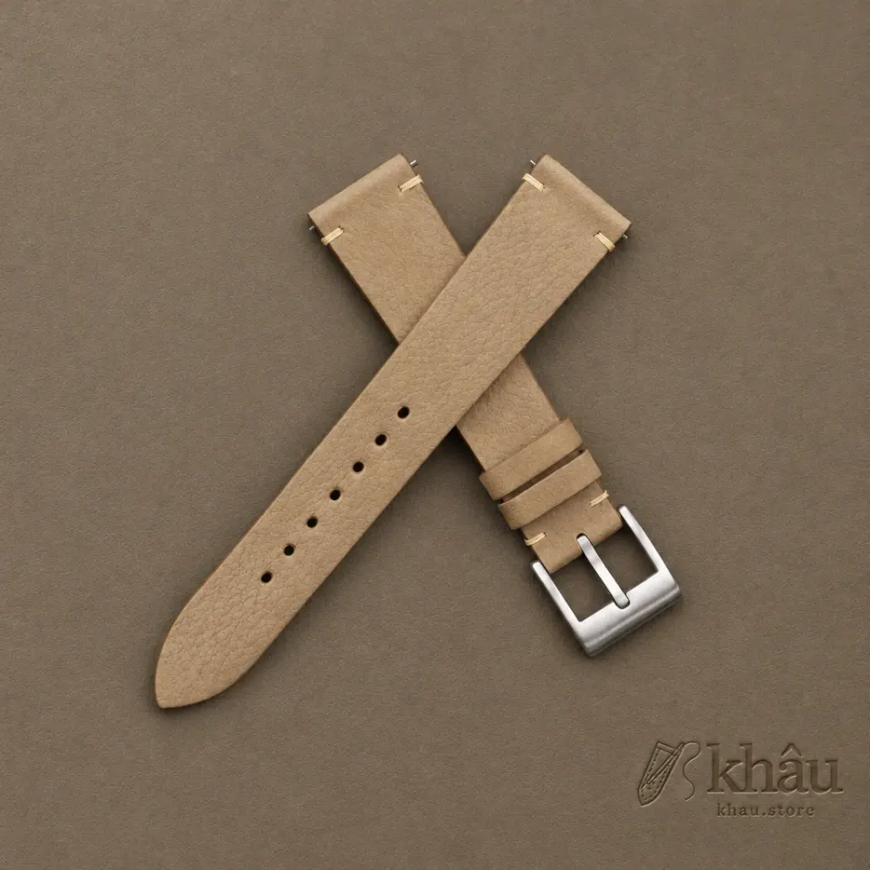 Vintage Tan Nubuck Leather Side-Stitch Watch Strap — additional view