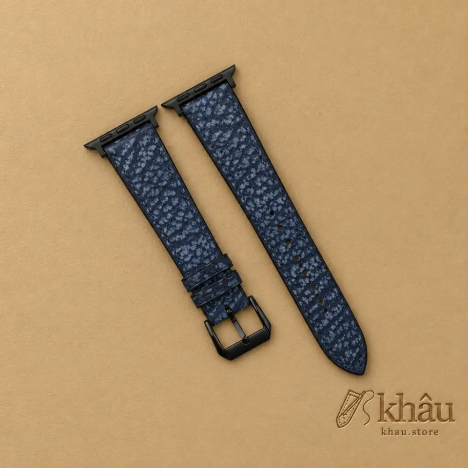 Dark Blue Shark Leather Apple Watch Band — front view
