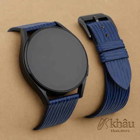 Navy Calfskin Leather Samsung Watch Band – Wave Texture — front view