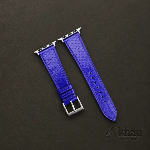 Blue Snake Sea Leather Apple Watch Band — front view