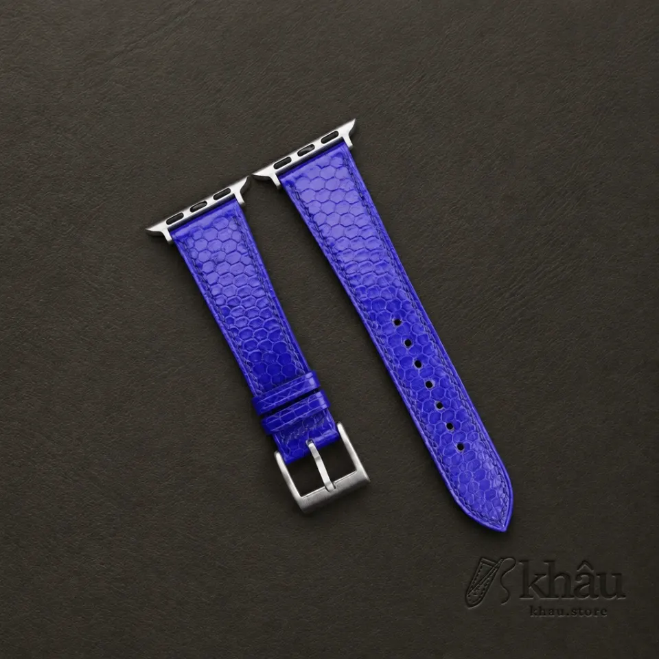 Blue Snake Sea Leather Apple Watch Band — front view