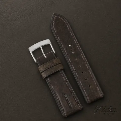 Double Padded Umber Brown Habana Leather Watch Strap — additional view