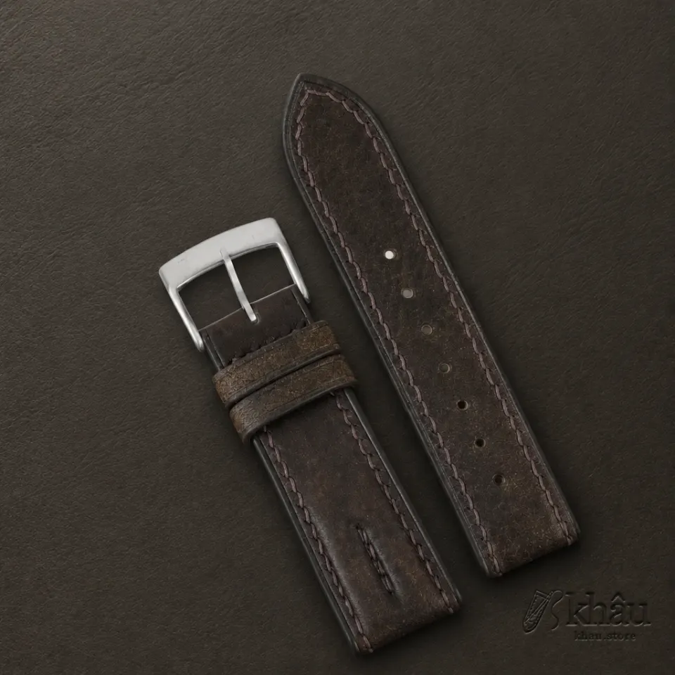Double Padded Umber Brown Habana Leather Watch Strap — additional view