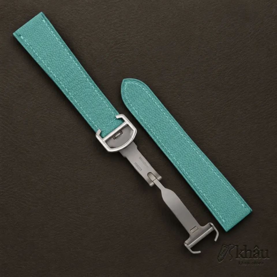 Turquoise Alran Chevre Leather Single Folding Watch Strap — additional view