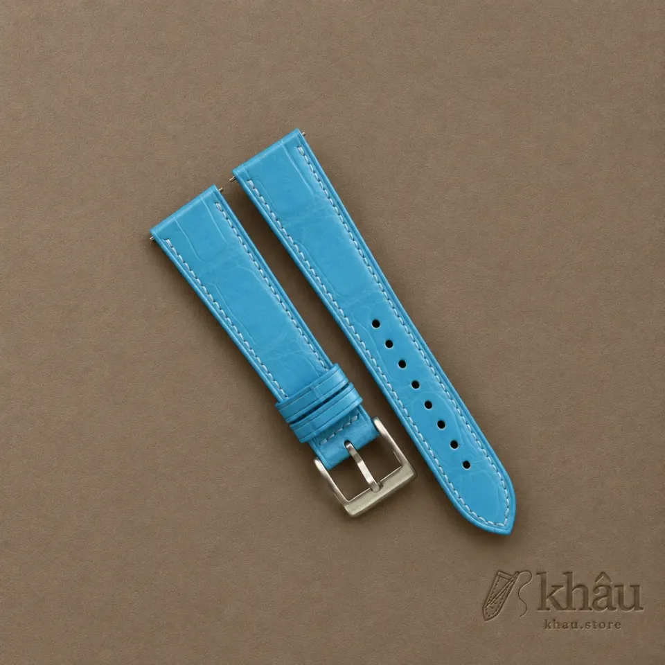 Miami Blue Alligator Leather Watch Strap — front view