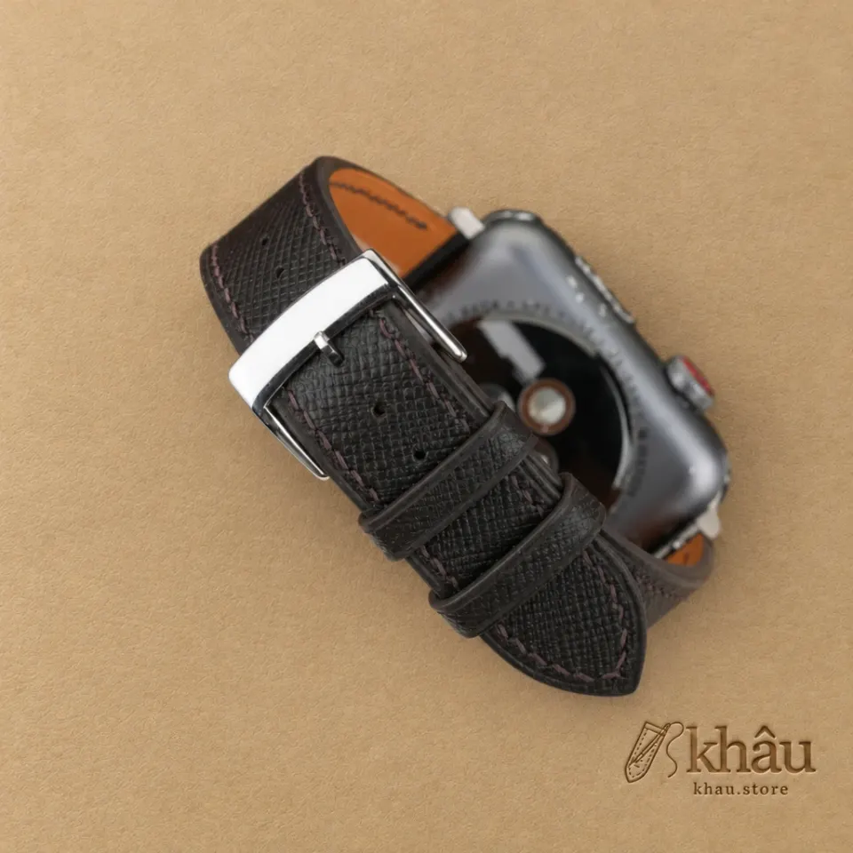 Dark Brown Saffiano Leather Apple Watch Band — additional view