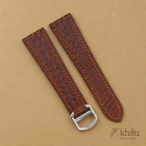 Chocolate Alligator Leather Single Folding Watch Strap — front view