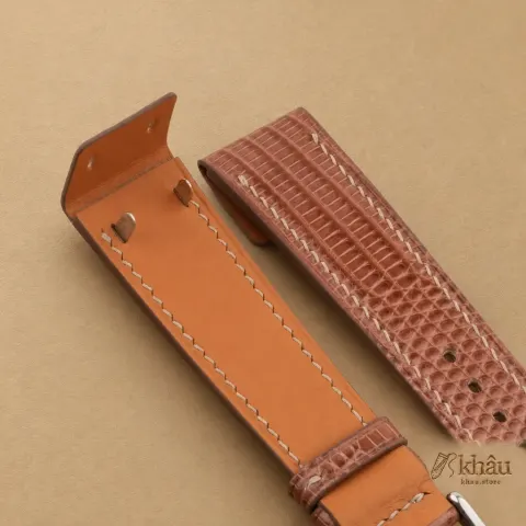 Chocolate Lizard Leather Fixed Bars Watch Strap — additional view