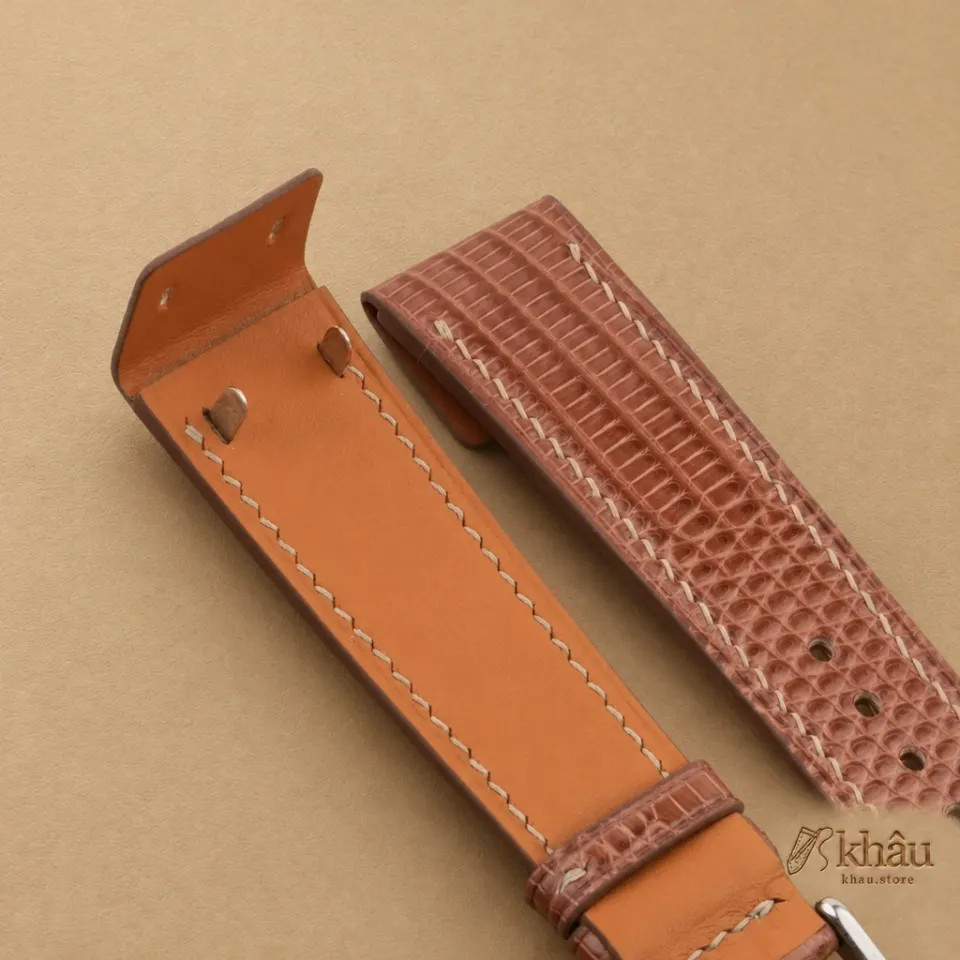 Chocolate Lizard Leather Fixed Bars Watch Strap — additional view