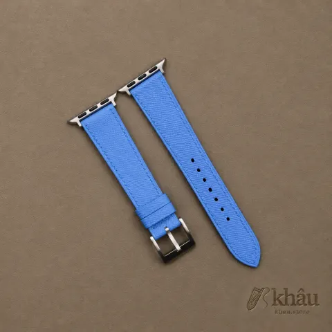 Baby Blue Saffiano Leather Apple Watch Band — front view