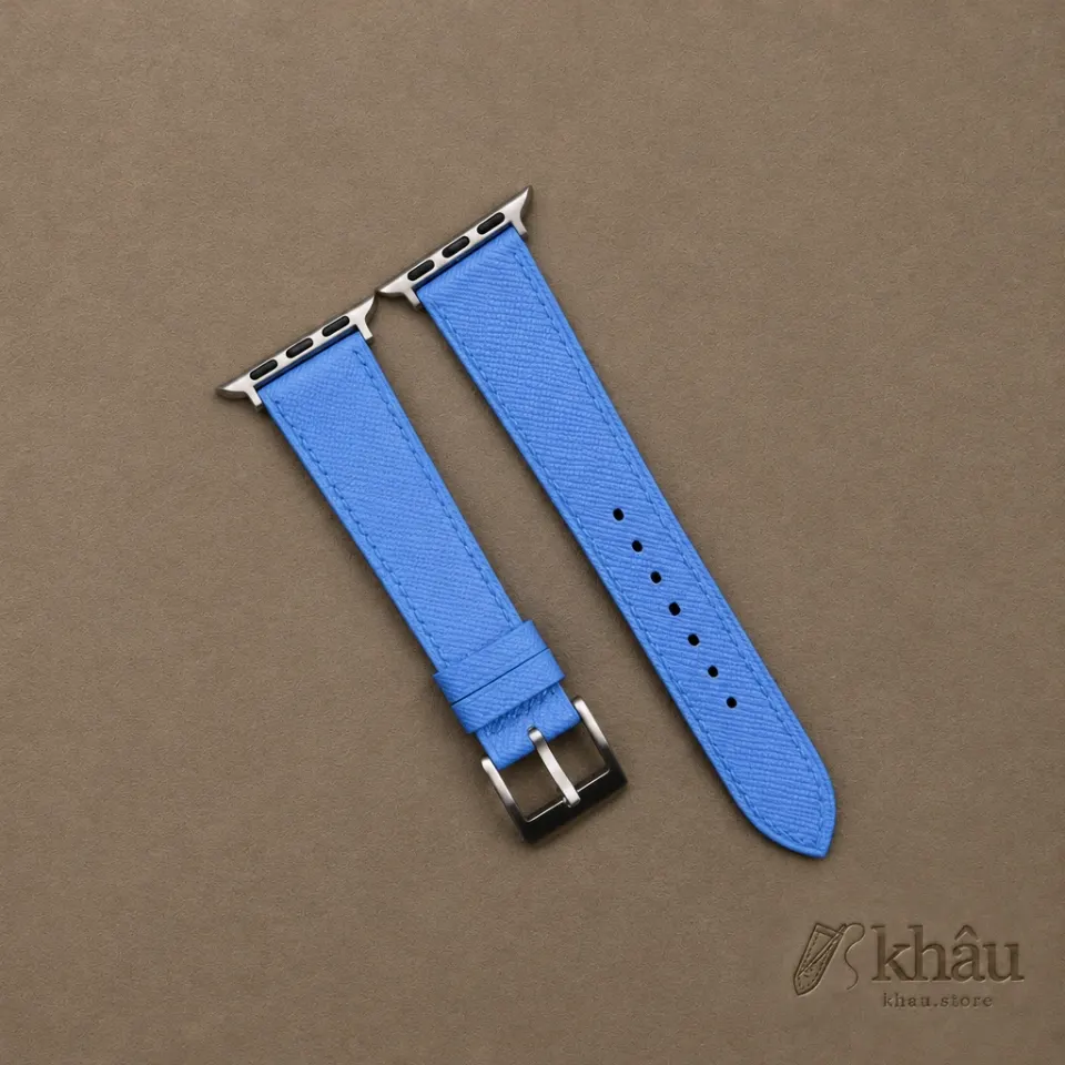 Baby Blue Saffiano Leather Apple Watch Band — front view