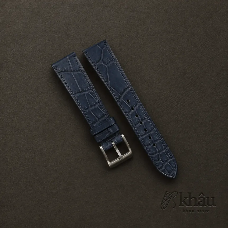 Jean Blue Alligator Leather Watch Strap — front view