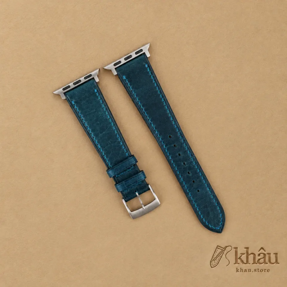 Dark Aqua Blue Waxed Badalassi Carlo Leather Apple Watch Band — front view