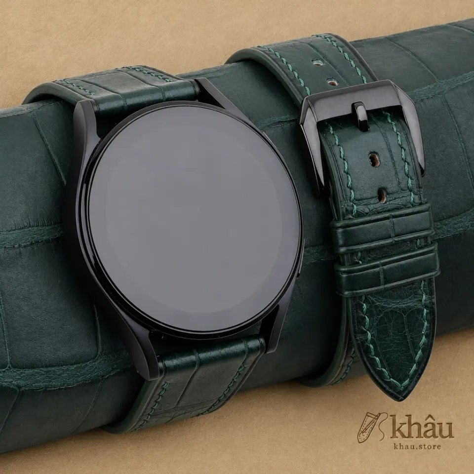 Dark Green Alligator Leather Samsung Watch Band — front view