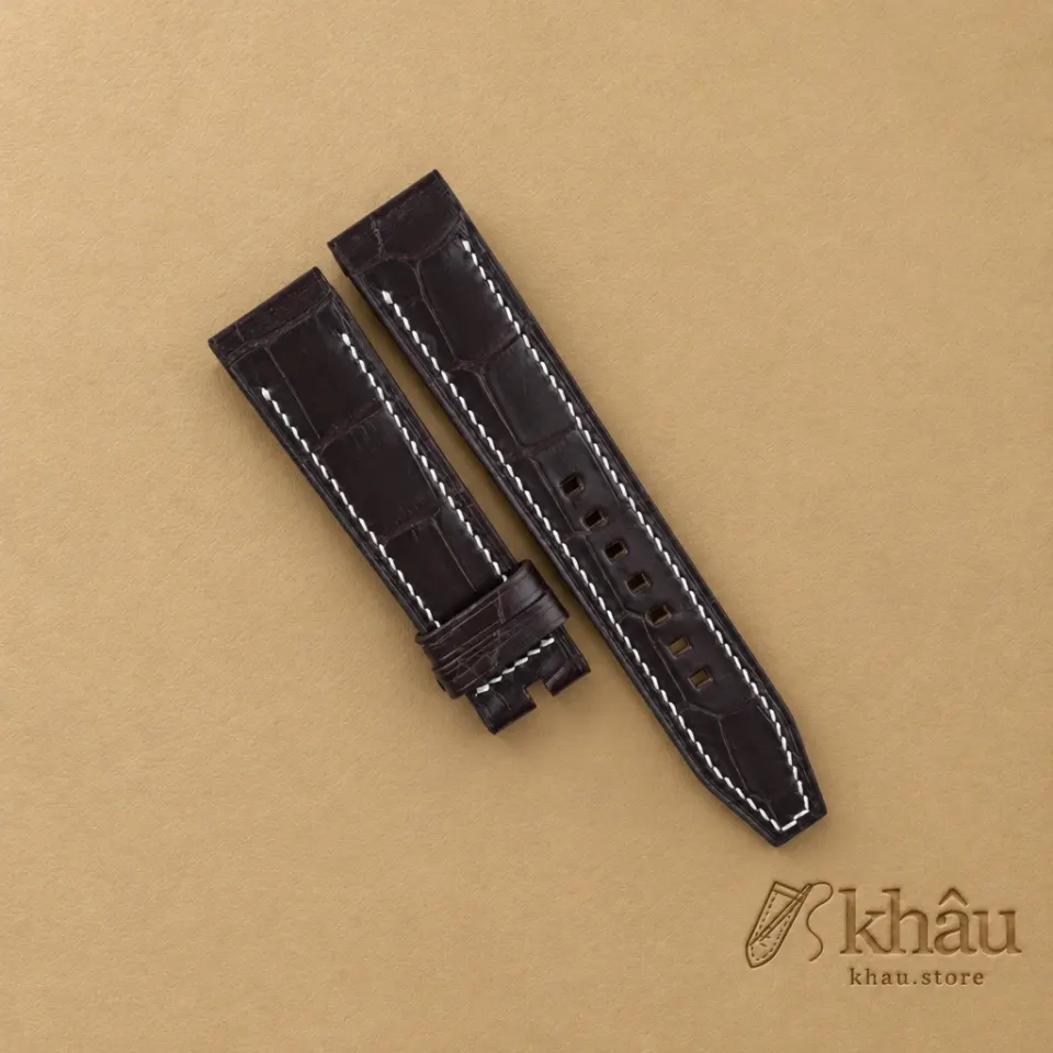 Dark Brown Alligator Fixed Bars Watch Strap — front view