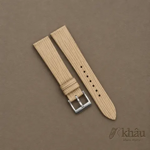 Beige Calfskin Watch Strap – Waves Texture — front view