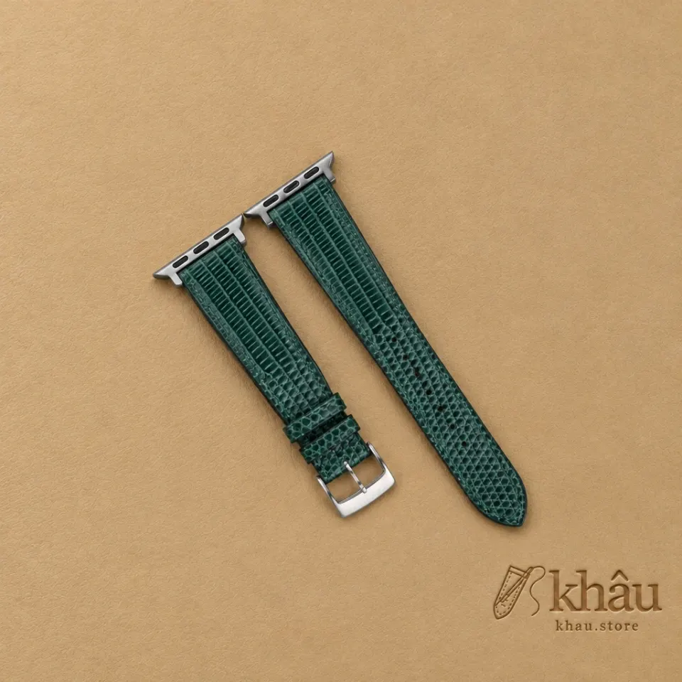 Dark Green Lizard Leather Apple Watch Band — front view