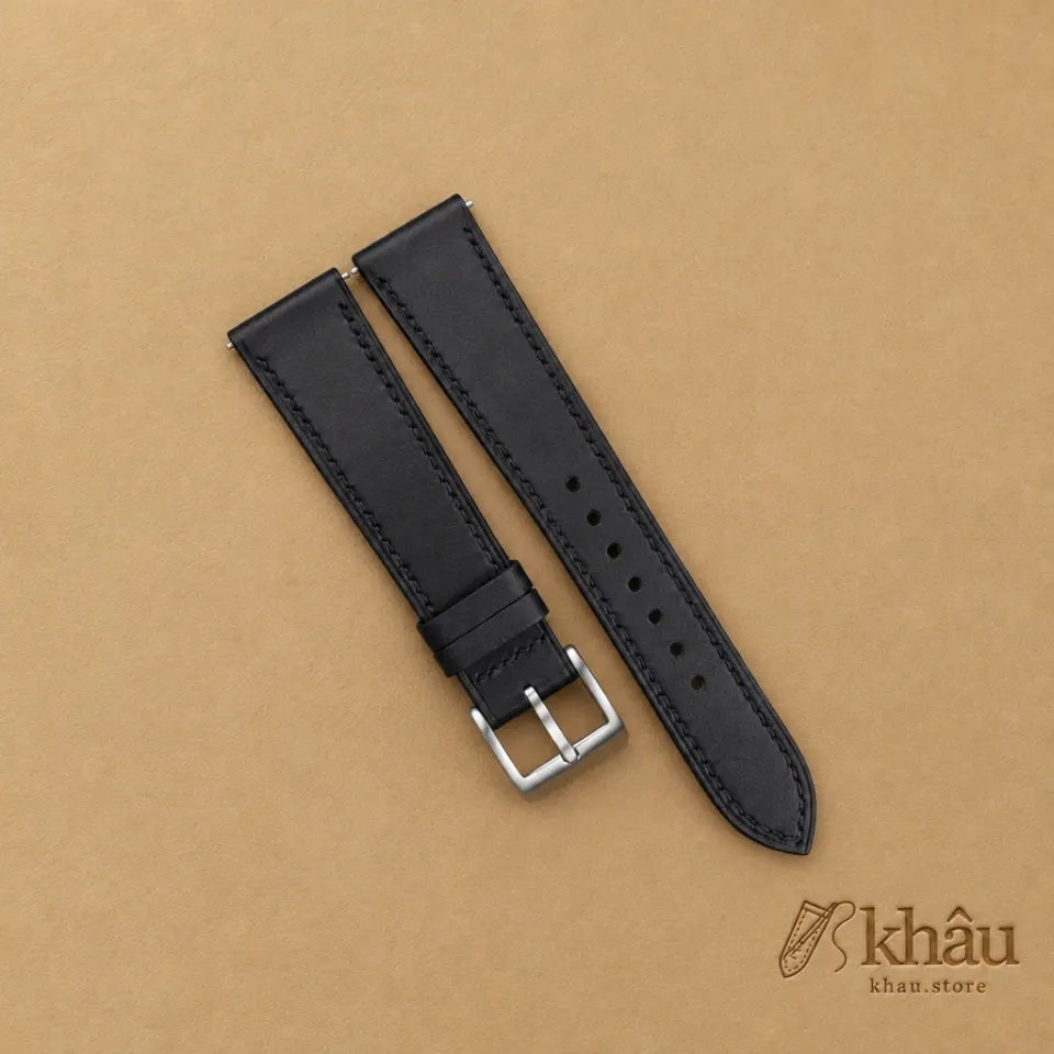 Box Calf Black Leather Watch Strap — front view