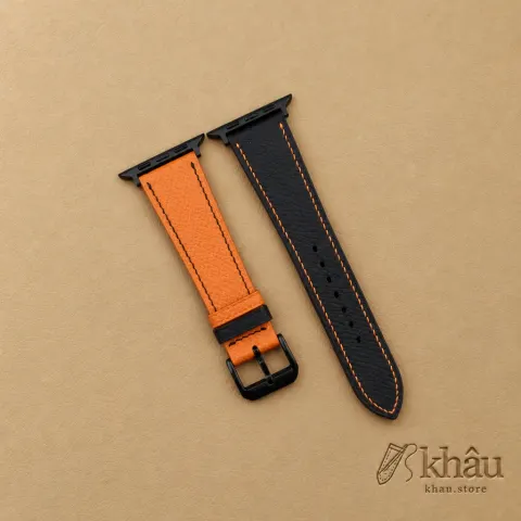 Black Orange Epsom Calf Leather Apple Watch Band — front view