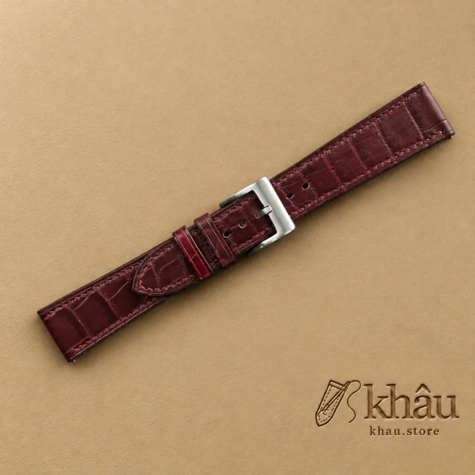 Burgundy Alligator Leather Watch Strap — additional view