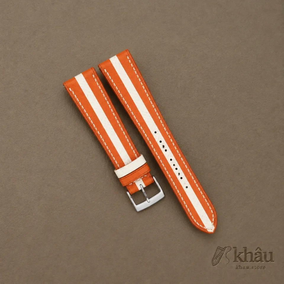 Duocolor Orange Alran Sully Pearl White Epsom Leather Watch Strap — front view