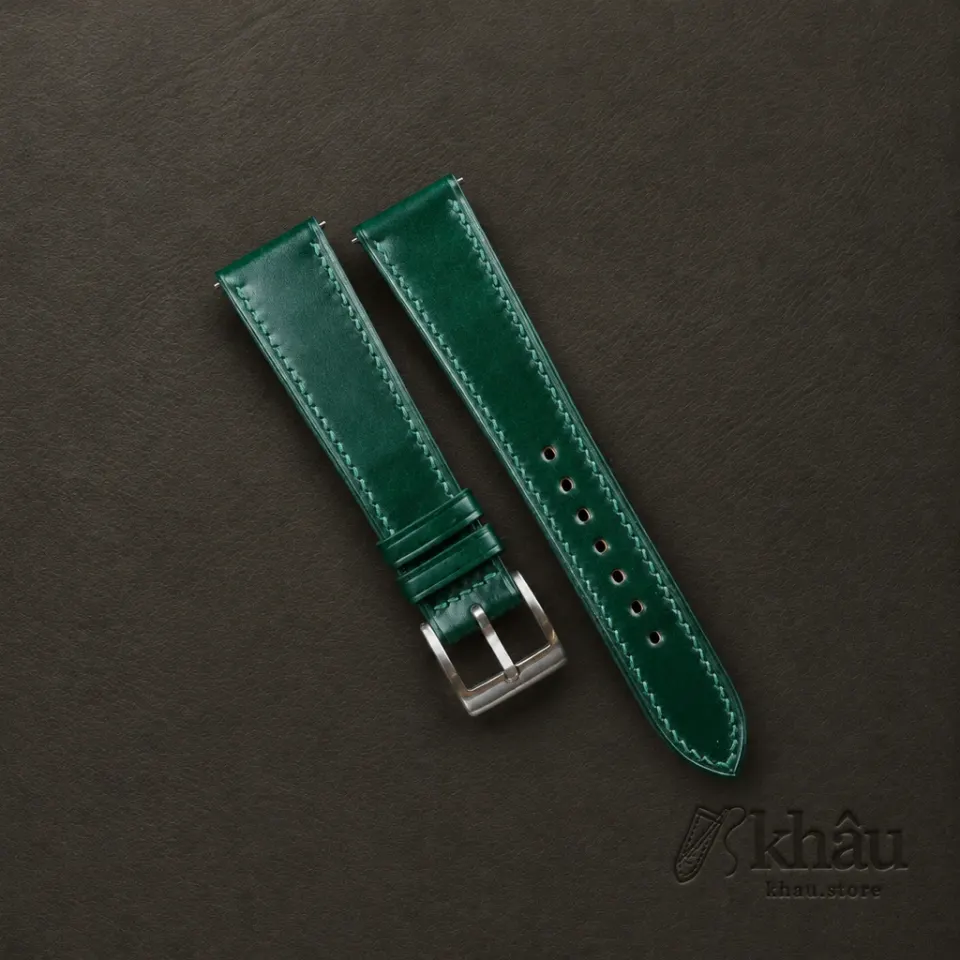 Green Shell Cordovan Leather Watch Strap — front view