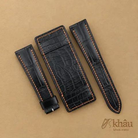Black Alligator Leather Bund Strap — front view