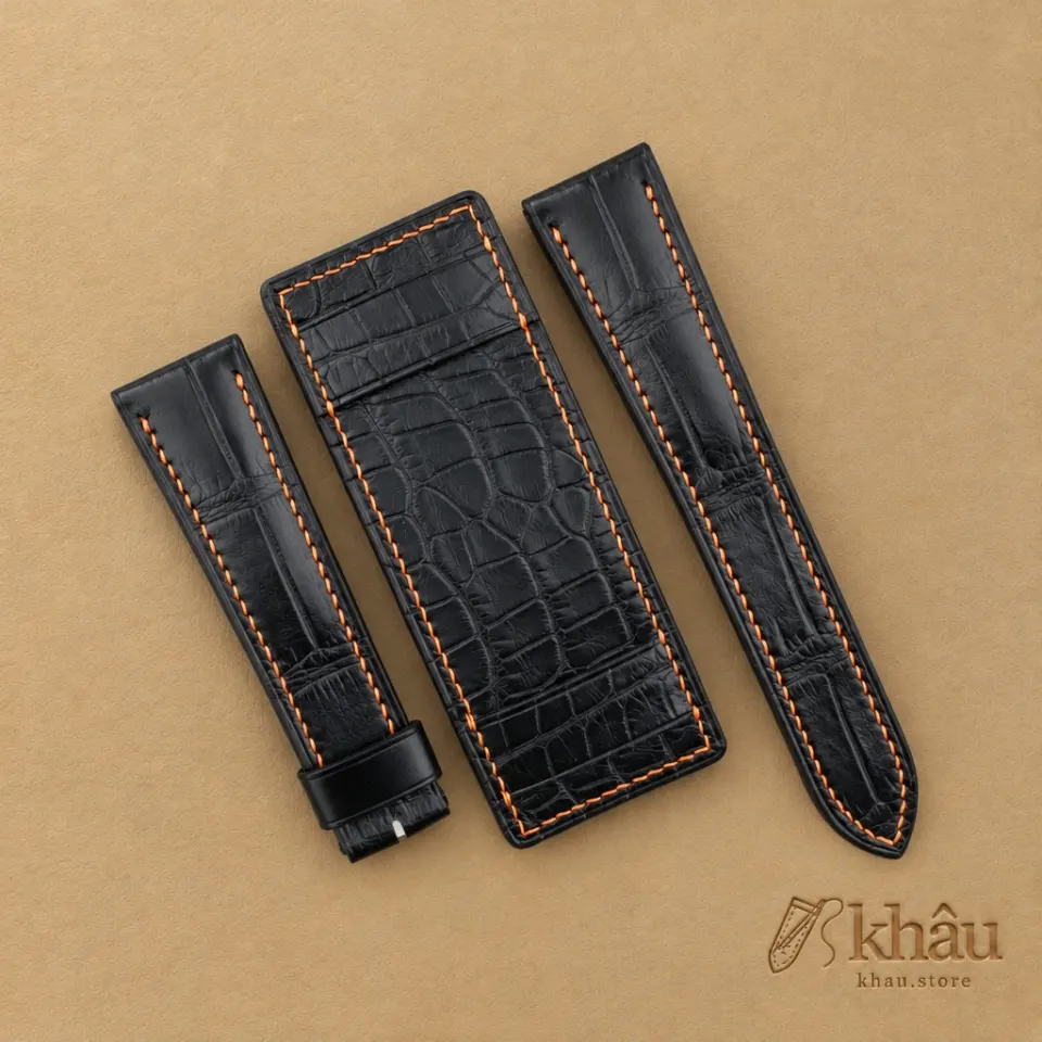 Black Alligator Leather Bund Strap — front view