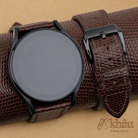 Dark Brown Lizard Leather Samsung Watch Band — front view