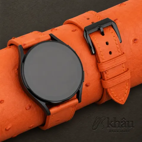Orange Ostrich Leather Samsung Watch Band — front view