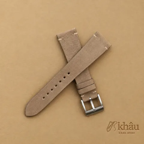 Vintage Light Taupe Nubuck Leather Side-Stitch Watch Strap — additional view