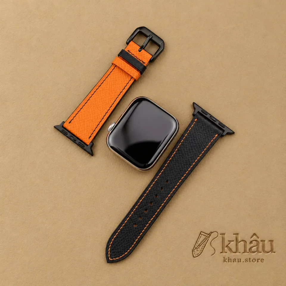 Black Orange Epsom Calf Leather Apple Watch Band — additional view