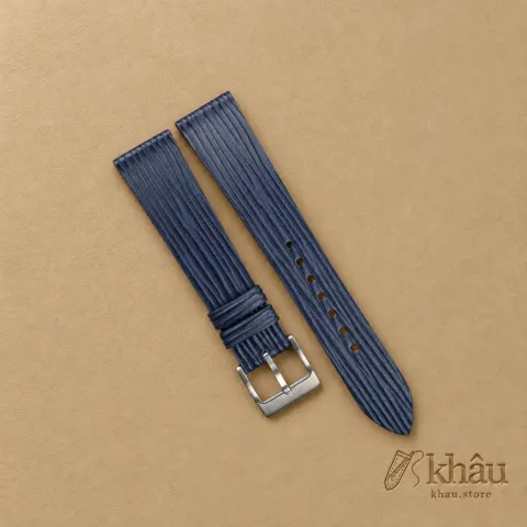 Navy Calfskin Watch Strap – Waves Texture — front view