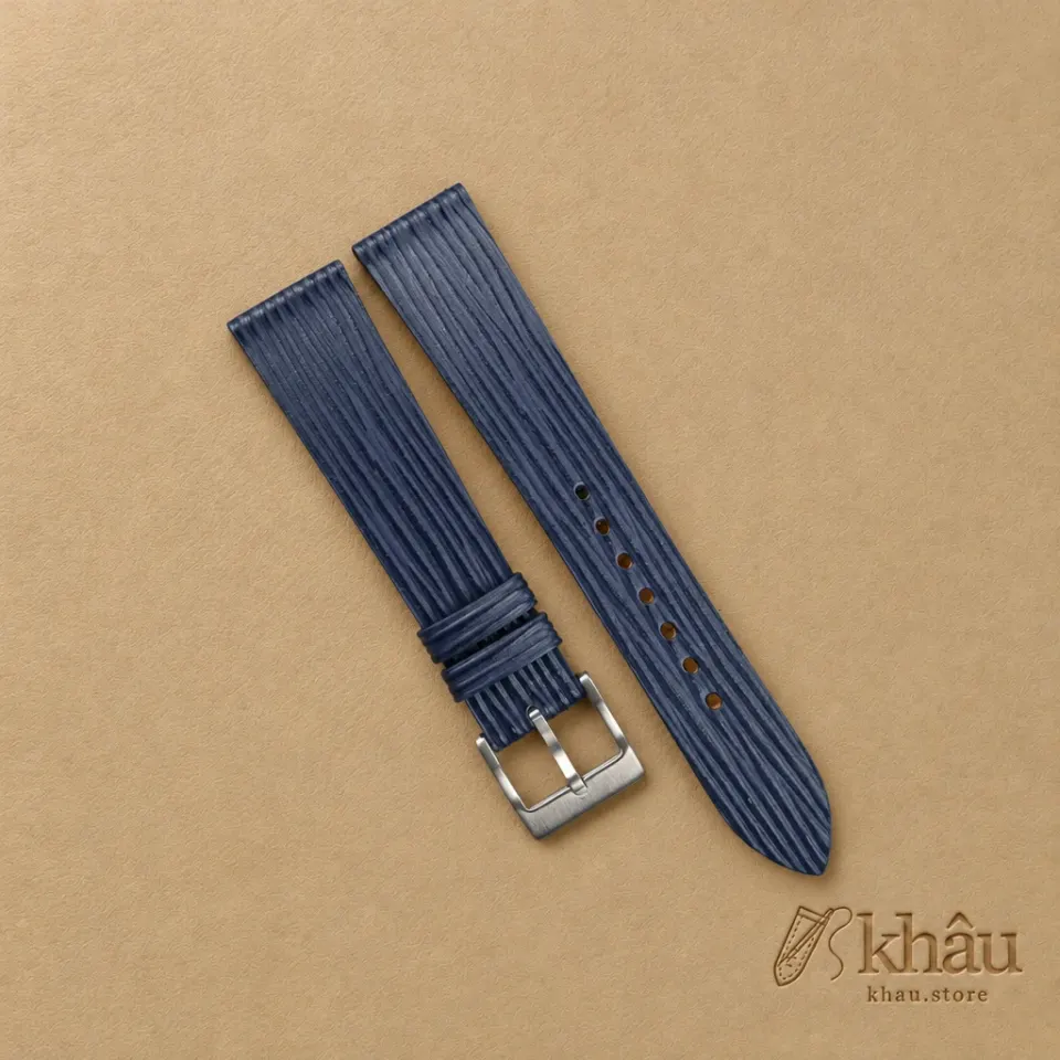 Navy Calfskin Watch Strap – Waves Texture — front view