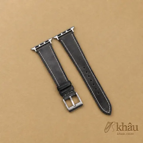 Black Maya Leather Apple Watch Band — front view