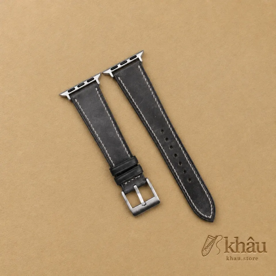 Black Maya Leather Apple Watch Band — front view