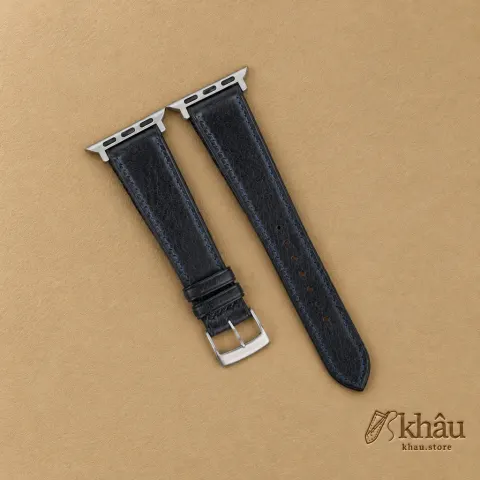 Navy Vachetta Leather Apple Watch Band — front view