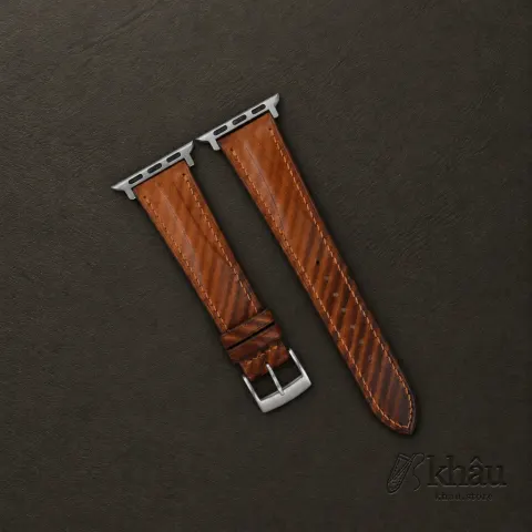 Patina Brown Slash Vachetta Leather Apple Watch Band — front view
